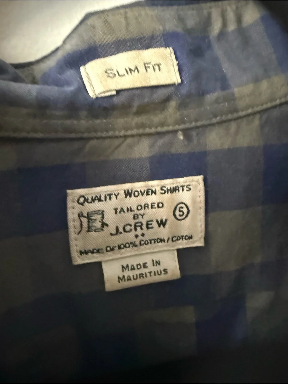 J.Crew Men’s Slim Fit Blue Gray Gingham Check Shirt 100% Cotton S